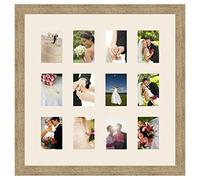 Cadres Photos pêle mêle multivues Blanc Cassé 12 Photo(s) 9x13 Passe Partout, Cadre Photo Mural 53x53 cm Naturel Beige, 3.5 cm de Largeur