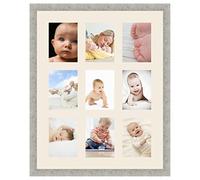 Cadres Photos pêle mêle multivues Blanc Cassé 9 Photo(s) 15x20 Passe Partout, Cadre Photo Mural 60x75 cm Taupe Gris, 3.5 cm de Largeur