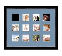 Cadres Photos pêle mêle multivues Bleu Clair 12 Photo(s) 9x9 Passe Partout, Cadre Photo Mural 53x42 cm Noir avec Filet Argent, 3.4 cm de Largeur
