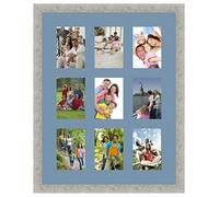 Cadres Photos pêle mêle multivues Bleu Clair 9 Photo(s) 13x18 Passe Partout, Cadre Photo Mural 53x68 cm Taupe Gris, 3.5 cm de Largeur