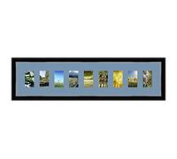 Cadres Photos pêle mêle multivues Bleu Clair 9 Photo(s) 8x13 Passe Partout, Cadre Photo Mural 98x23 cm Noir avec Filet Argent, 3.4 cm de Largeur
