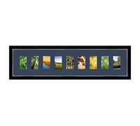 Cadres Photos pêle mêle multivues Bleu Fonce 9 Photo(s) 8x13 Passe Partout, Cadre Photo Mural 98x23 cm Noir avec Filet Argent, 3.4 cm de Largeur