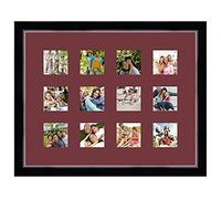 Cadres Photos pêle mêle multivues Bordeaux 12 Photo(s) 9x9 Passe Partout, Cadre Photo Mural 53x42 cm Noir avec Filet Argent, 3.4 cm de Largeur