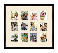 Cadres Photos pêle mêle multivues Ivoire 12 Photo(s) 13x15 Passe Partout, Cadre Photo Mural 72x63 cm Noir avec Filet Argent, 3.4 cm de Largeur