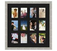 Cadres Photos pêle mêle multivues Noir 12 Photo(s) 10x15 Passe Partout, Cadre Photo Mural 58x60 cm Taupe Gris, 3.5 cm de Largeur