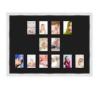Cadres Photos pêle mêle multivues Noir 12 Photo(s) 10x15 Passe Partout, Cadre Photo Mural 83x60 cm Blanc avec Filet Argent, 3.4 cm de Largeur