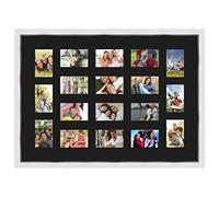 Cadres Photos pêle mêle multivues Noir 6 Photo(s) 10x15 and 12 Photo(s) 15x10 Passe Partout, Cadre Photo Mural 88x63 cm Blanc avec Filet Argent, 3.4 cm de Largeur