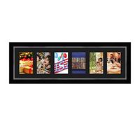 Cadres Photos pêle mêle multivues Noir 6 Photo(s) 10x15 Passe Partout, Cadre Photo Mural 72x20 cm Noir avec Filet Argent, 3.4 cm de Largeur