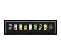 Cadres Photos pêle mêle multivues Noir 9 Photo(s) 8x13 Passe Partout, Cadre Photo Mural 98x23 cm Noir avec Filet Argent, 3.4 cm de Largeur