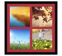 Cadres Photos pêle mêle multivues Rouge 4 Photo(s) 25x25 Passe Partout, Cadre Photo Mural 57x57 cm Noir, 3 cm de Largeur