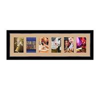 Cadres Photos pêle mêle multivues Sable 6 Photo(s) 10x15 Passe Partout, Cadre Photo Mural 72x20 cm Noir avec Filet Argent, 3.4 cm de Largeur