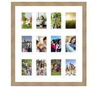 Cadres Photos pêle mêle multivues Super Blanc 12 Photo(s) 10x15 Passe Partout, Cadre Photo Mural 58x60 cm Naturel Beige, 3.5 cm de Largeur