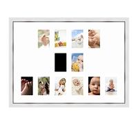 Cadres Photos pêle mêle multivues Super Blanc 12 Photo(s) 10x15 Passe Partout, Cadre Photo Mural 83x60 cm Blanc avec Filet Argent, 3.4 cm de Largeur