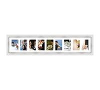 Cadres Photos pêle mêle multivues Super Blanc 9 Photo(s) 10x15 Passe Partout, Cadre Photo Mural 105x20 cm Blanc avec Filet Argent, 3.4 cm de Largeur