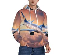 CADREWY Beautiful Sky Airplane Print Hip Hop Streetwear Casual Hommes Sweat à capuche avec poches Doux Évacuation de l'humidité, Noir/blanc, L