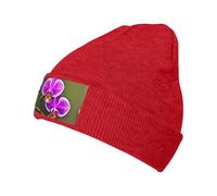 CADREWY Bonnet tricoté chaud avec imprimé fleur d'orchidée pour homme et femme, Rouge, taille unique