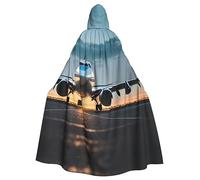CADREWY Cape à capuche élégante avec imprimé avion dans le soir pour homme et femme pour cosplay, carnaval, fêtes, bal masqué, événements