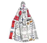CADREWY Cape à capuche élégante imprimée I Love London pour homme et femme pour cosplay, carnaval, fêtes, bal masqué, événements