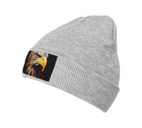 CADREWY Chapeau chaud imprimé aigle tricoté bonnet d'hiver doux pour homme et femme bonnet tricoté tendance, Gris, taille unique