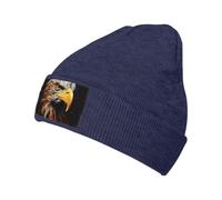 CADREWY Chapeau chaud imprimé aigle tricoté bonnet d'hiver doux pour homme et femme bonnet tricoté tendance, bleu marine, taille unique