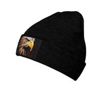 CADREWY Chapeau chaud imprimé aigle tricoté bonnet d'hiver doux pour homme et femme bonnet tricoté tendance, noir, taille unique