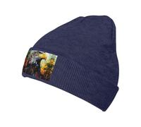CADREWY Chapeau chaud imprimé aigle tricoté bonnet d'hiver doux pour homme et femme bonnet tricoté tendance, Bleu marine, taille unique