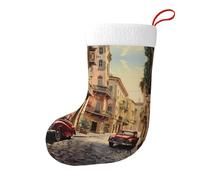 CADREWY Chaussette de Noël festive avec impression de rue italienne 45 x 28 cm
