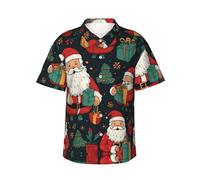 CADREWY Chemise hawaïenne à manches courtes pour homme avec imprimé Merry Christmas - Chemise décontractée pour la plage et les tenues tropicales, Noir/blanc, S