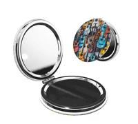 CADREWY Couleur Acoustique et Guitares Impression Portable Poche Miroir Maquillage Compact Voyage PU Sac Extérieur Élégant Accessoires
