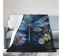 CADREWY Couverture en flanelle légère avec impression de libellules bleu art respirant air conditionné couverture pour lit