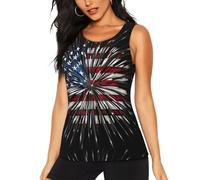 CADREWY Drapeau américain imprimé feu d'artifice Haut sans manches confortable Femmes Disponible Gym Débardeurs Cater Divers types de corps, Noir/blanc, M