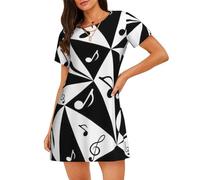 CADREWY Élégante note de musique motif imprimé doux robe de nuit courte robe de nuit d'été détente maison sorties décontractées respirante, Noir/blanc, XXL