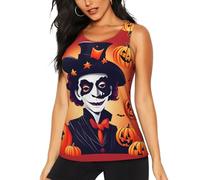 CADREWY Happy Halloween Imprimé Confortable Sans Manches Haut Femmes Disponible Gym Débardeurs Cater Divers Types de Corps, Noir/blanc, XL