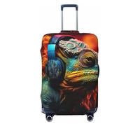 CADREWY Housse de protection pour valise de voyage avec élastique anti-rayures Motif caméléon écouter de la musique, Noir, X-Large