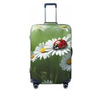 CADREWY Housse de protection pour valise de voyage avec élastique anti-rayures Motif coccinelle sur marguerite, Noir/blanc, Small