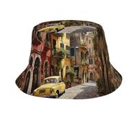 CADREWY Italian Street Print Chapeau bob pour activités de plein air pour homme et femme pour l'été, la plage, noir, taille unique