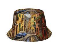 CADREWY Italian Street Print Chapeau bob pour activités de plein air pour homme et femme pour l'été, la plage, noir, taille unique