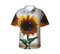 CADREWY Magnifique chemise hawaïenne à manches courtes pour homme avec imprimé tournesols - Chemise décontractée pour la plage et les tenues tropicales, Noir/blanc, XXL