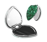 CADREWY Miroir de maquillage de poche à paillettes vertes avec impression chatoyante compacte de voyage PU sac extérieur accessoires élégants