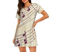 CADREWY Robe de nuit courte et douce à imprimé floral avec note de musique pour l'été, la maison, les sorties décontractées et respirante, Noir/blanc, L