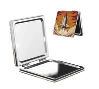 CADREWY Rocket in Space Print Portable Pocket Makeup Mirror Compact Voyage PU Sac Extérieur Accessoires élégants