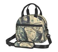 CADREWY Sac à déjeuner isotherme avec motif dollar imprimé argent, sac fourre-tout réutilisable à l'arrière avec poche zippée