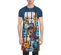 CADREWY Tablier de cuisine réglable avec poches, imprimé acoustique et guitares colorées, 71,1 x 83,8 cm, tablier de chef polyvalent, unisexe, noir, taille unique