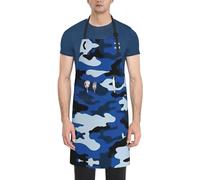 CADREWY Tablier de cuisine réglable avec poches, imprimé camouflage bleu, 71,1 x 83,8 cm, tablier de chef polyvalent, unisexe, noir, taille unique