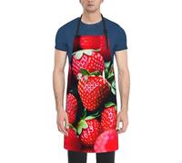 CADREWY Tablier de cuisine réglable avec poches, imprimé fraises fraîches, 71,1 x 83,8 cm, tablier de chef polyvalent, unisexe, noir, taille unique