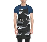 CADREWY Tablier de cuisine réglable avec poches, imprimé requin, 71,1 x 83,8 cm, tablier de chef polyvalent unisexe