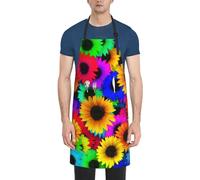CADREWY Tablier de cuisine réglable avec poches, imprimé tournesol arc-en-ciel, 71,1 x 83,8 cm, tablier de chef polyvalent, unisexe, noir, taille unique