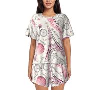 CADREWY Vêtement de plage imprimé Dog And Paris Towe - Vêtements de nuit pour femmes - Ensemble de pyjama doux à manches courtes pour les quatre saisons, Noir/blanc, M