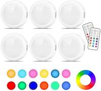 Cadrim 6 Pcs Lampe Placard de 1W, Lampe LED Veilleuse RGB 13 Couleurs Luminosité Lampe Murale sans fil Réglable Pour Cuisine, Chambre,Coiffeuse,lampe pile(batterie non incluse) avec 2 Télécommande