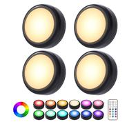 Cadrim Lampe Placard/Armoire RGB avec Télécommande, 4 Lampes d'Armoire LED, Veilleuse, 13 Couleurs de Luminosité Réglable Alimentées par 3 piles AA (Non Inclus) pour Éclairer Placards, escaliers etc